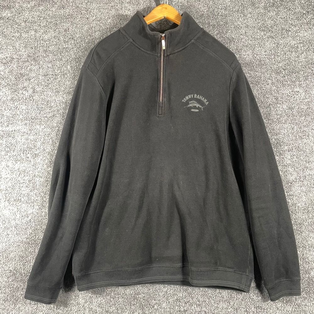 Tommy Bahama Sweater Mens Large‎ Black Quarter Zip Pullover Relaxed Fit Luxury